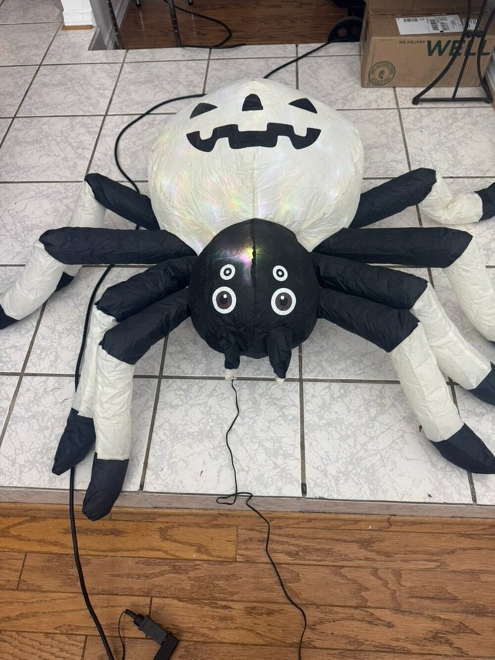 5ft GOOSH Halloween Inflatable White Pumpkin Jack O Lantern Spider